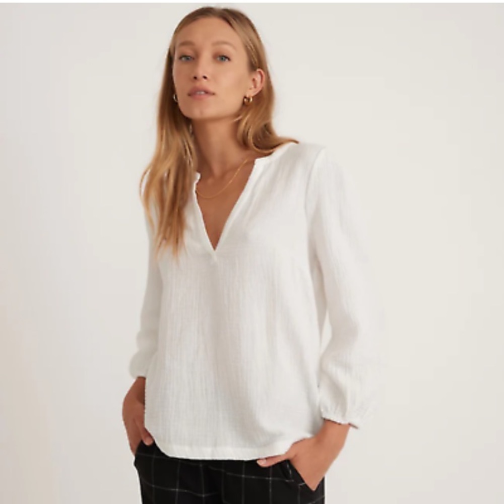 Marine Layer Jamie Banded Collar Double White Cloth Top